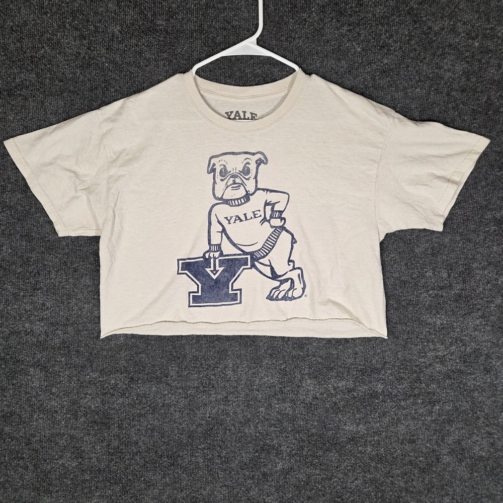 Yale Bulldogs Cropped T Shirt Womens Large White Graphic College Mascot Tee